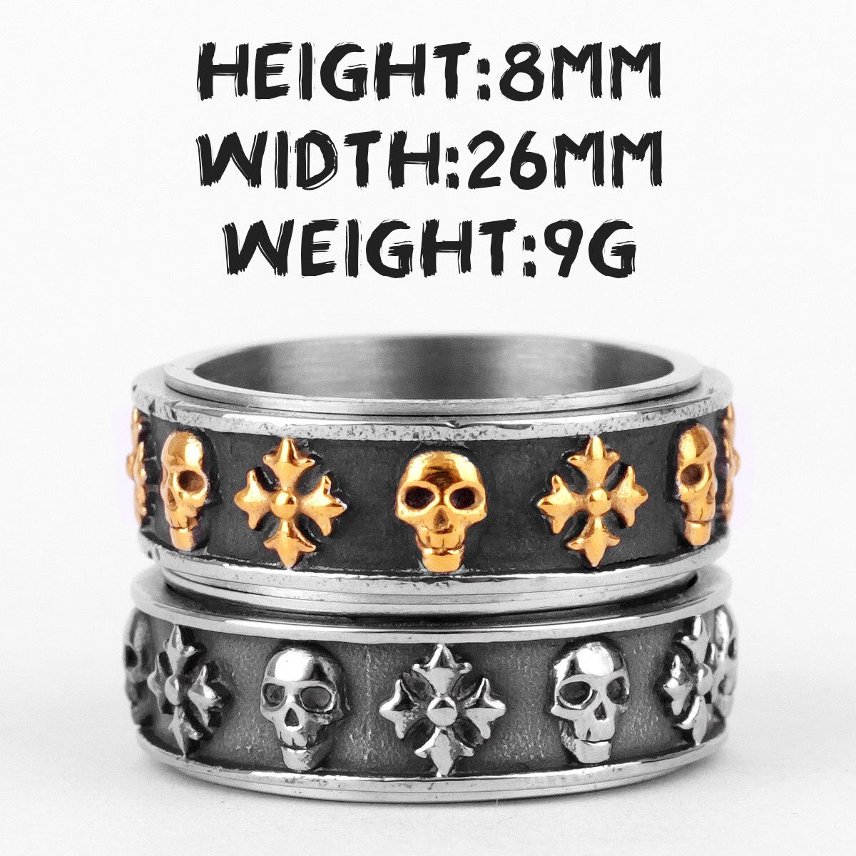 Cross Skull Retro Rotatable Stainless Steel Mens Rings Punk Hip Hop for Male Boyfriend Biker Jewelry Creativity Gift Wholesale