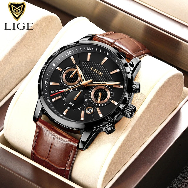 2023 New Mens Watches LIGE Top Brand Luxury Leather Casual Quartz Watch Men&#39;s Sport Waterproof Clock Watch Relogio Masculino+Box