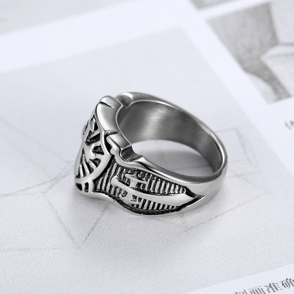 Punk 316L Stainless Steel Armor Shield Ring Knight Templar Crusade Cross Sword Christian Jewelry Medieval Signet Mens Rings