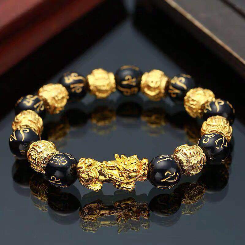 Feng Shui bracciale da uomo con perline di preghiera fortunate per uomo donna cinturino Color oro Pixiu ricchezza e buona fortuna che cambia bracciali