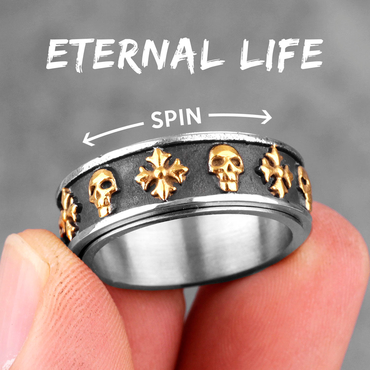 Cross Skull Retro Rotatable Stainless Steel Mens Rings Punk Hip Hop for Male Boyfriend Biker Jewelry Creativity Gift Wholesale