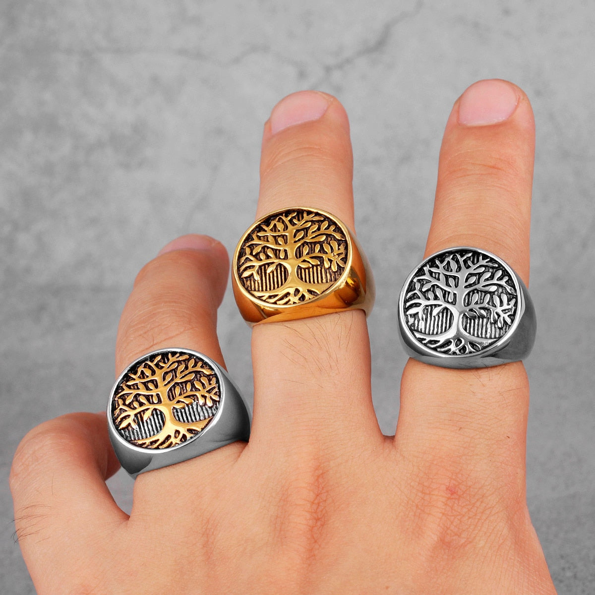 Tree of Life Amulet Stainless Steel Mens Rings Simple Elegant Charm for Male Boyfriend Biker Jewelry Creativity Gift Wholesale