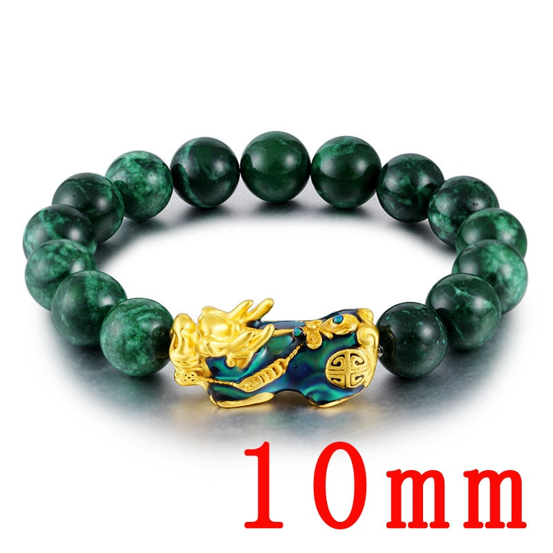 Feng Shui bracciale da uomo con perline di preghiera fortunate per uomo donna cinturino Color oro Pixiu ricchezza e buona fortuna che cambia bracciali