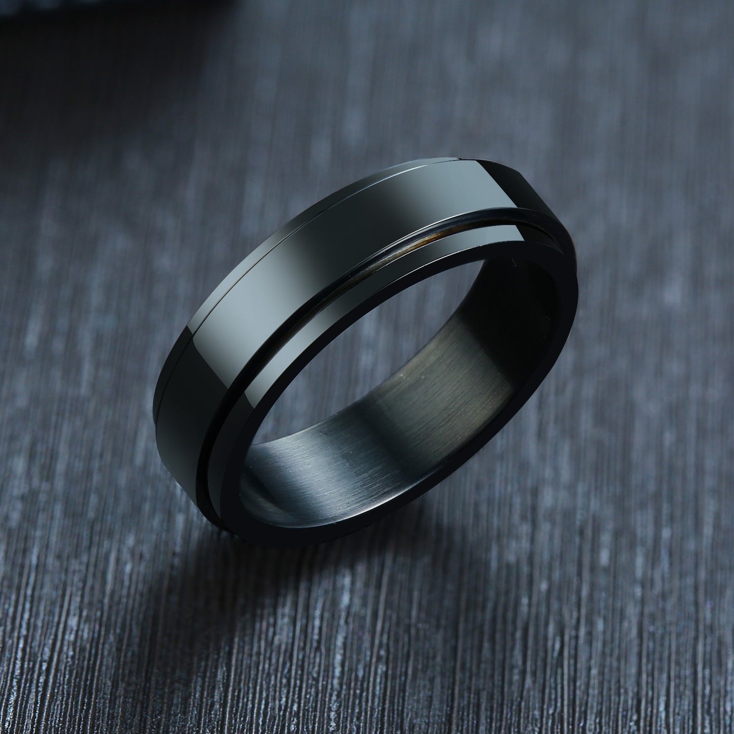 Vnox 6/8mm Black Ring for Men Women Groove Rainbow Stainless Steel Wedding Bands Trendy Fraternal Rings Casual Male Jewelry