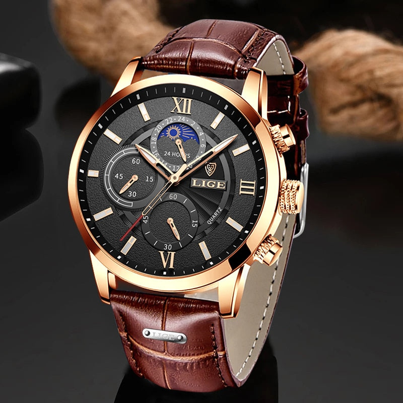 2023 New Mens Watches LIGE Top Brand Luxury Leather Casual Quartz Watch Men&#39;s Sport Waterproof Clock Watch Relogio Masculino+Box