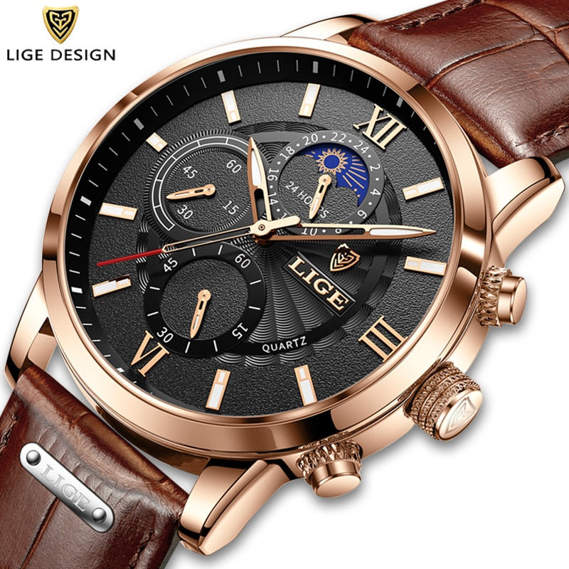 2023 New Mens Watches LIGE Top Brand Luxury Leather Casual Quartz Watch Men&#39;s Sport Waterproof Clock Watch Relogio Masculino+Box