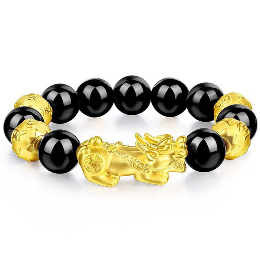 Feng Shui bracciale da uomo con perline di preghiera fortunate per uomo donna cinturino Color oro Pixiu ricchezza e buona fortuna che cambia bracciali