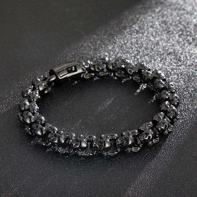 Fongten Vintage Skull Stainless Steel Bracelets For Men Black Punk Steleton Link Chian Mens Bracelet Fashion Accessoires Jewelry