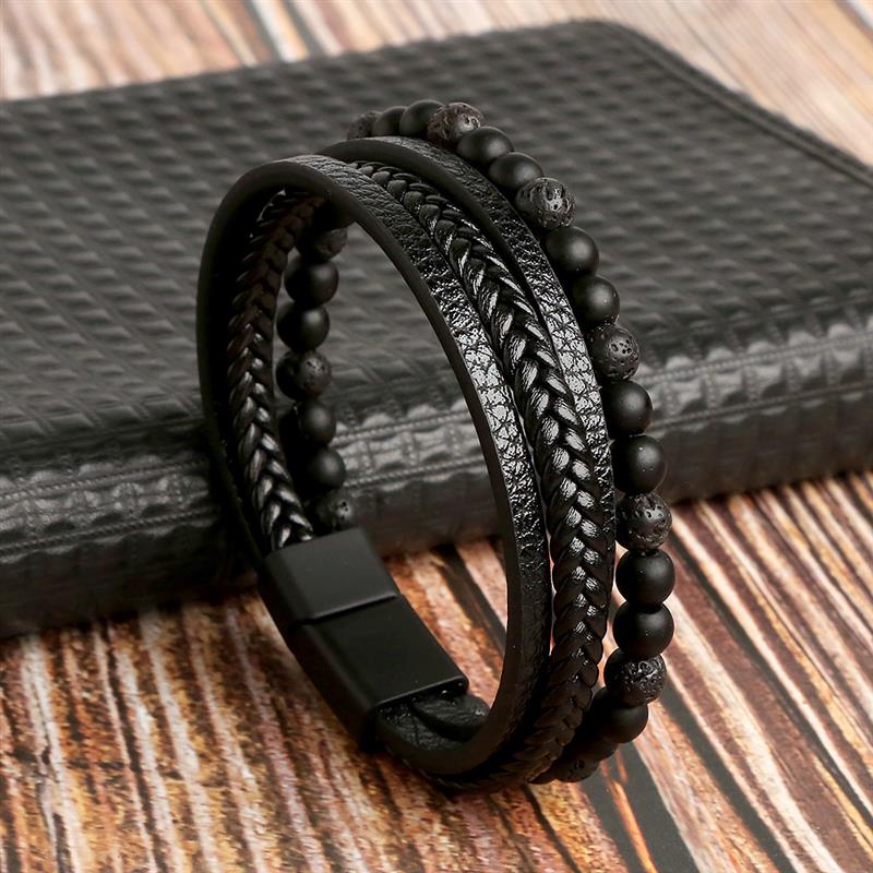 High Quality Leather Bracelet Men Classic Fashion Tiger Eye Beaded Multi Layer Leather Bracelet For Men Jewelry Gift