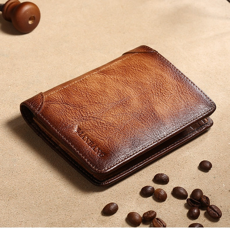 Manbang Men&#39;s Wallets RFID Genuine Leather Trifold Wallets For Men with ID Window and Credit Card Holder