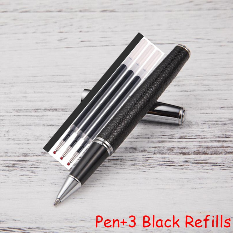 Hot Selling PU Leather Brand Metal Roller Ballpoint Pen Business Men Gift Writing Pen Buy 2 Send Gift