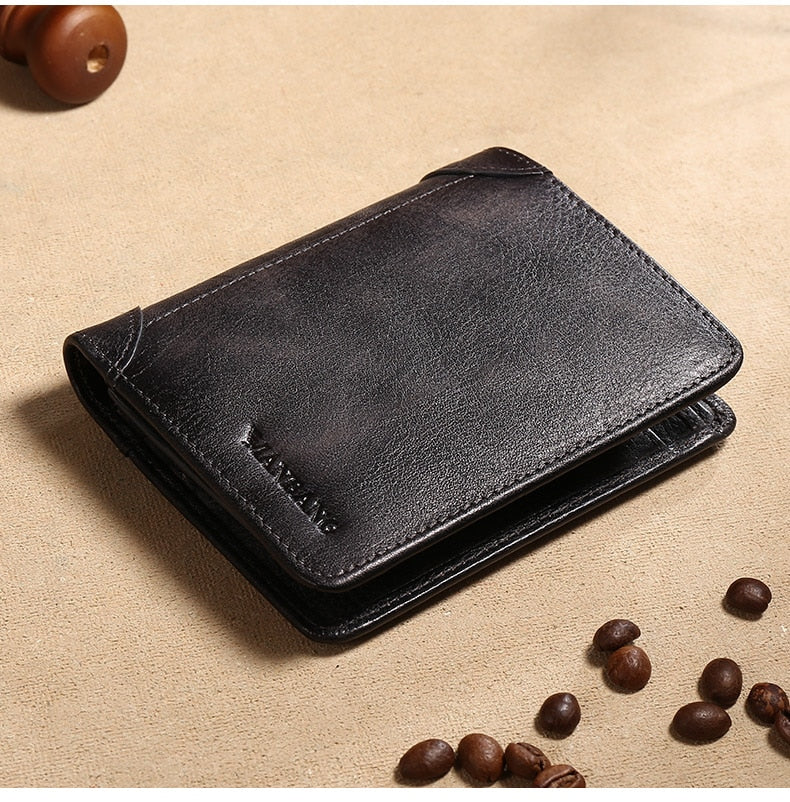 Manbang Men&#39;s Wallets RFID Genuine Leather Trifold Wallets For Men with ID Window and Credit Card Holder