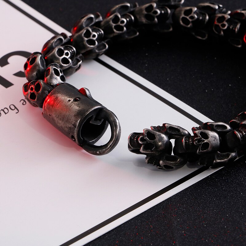 Fongten Vintage Skull Stainless Steel Bracelets For Men Black Punk Steleton Link Chian Mens Bracelet Fashion Accessoires Jewelry