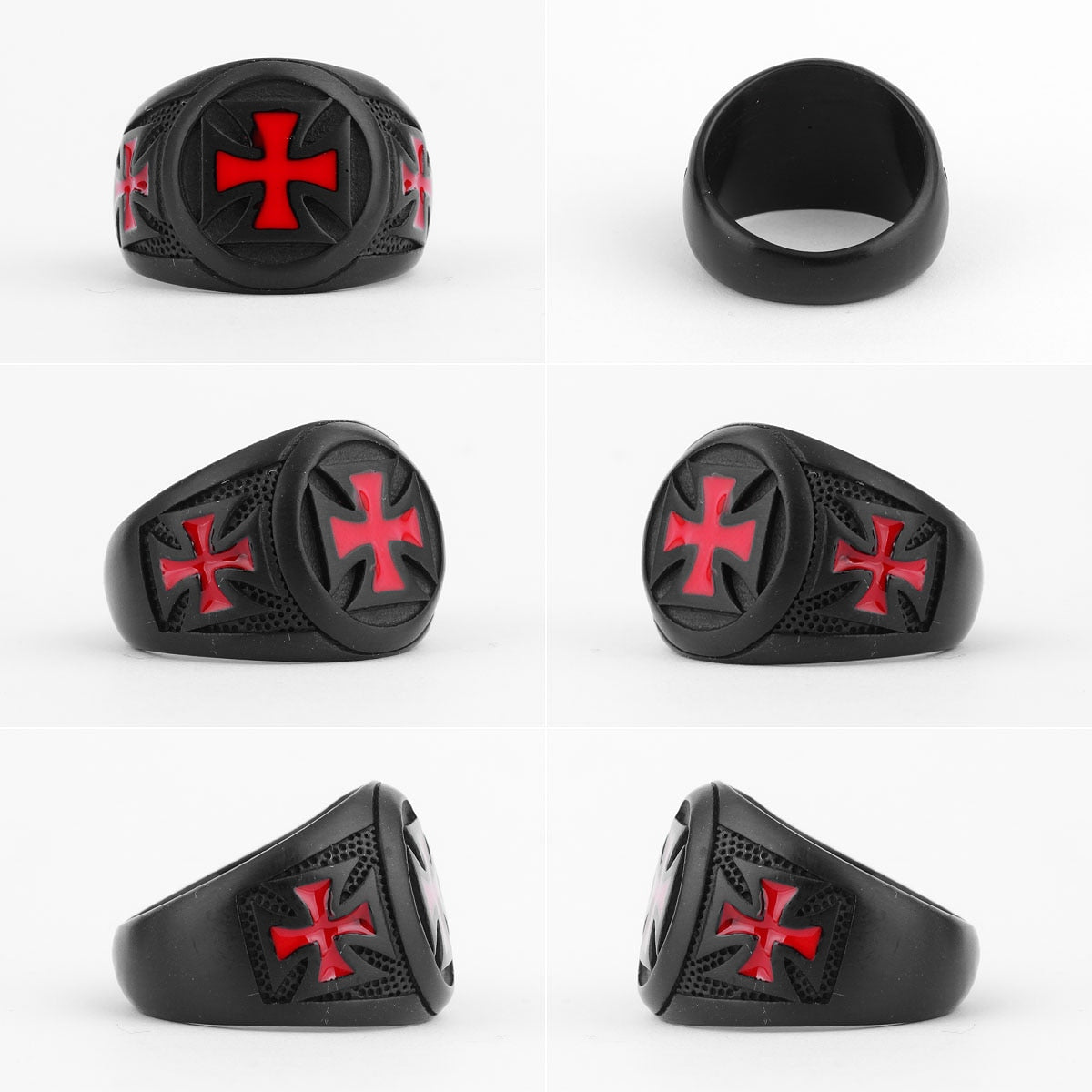 Red Cross Black Stainless Steel Mens Rings Religion Punk Hip Hop for Male Boyfriend Biker Jewelry Creativity Gift Wholesale