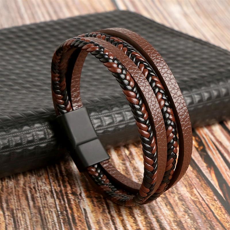 High Quality Leather Bracelet Men Classic Fashion Tiger Eye Beaded Multi Layer Leather Bracelet For Men Jewelry Gift