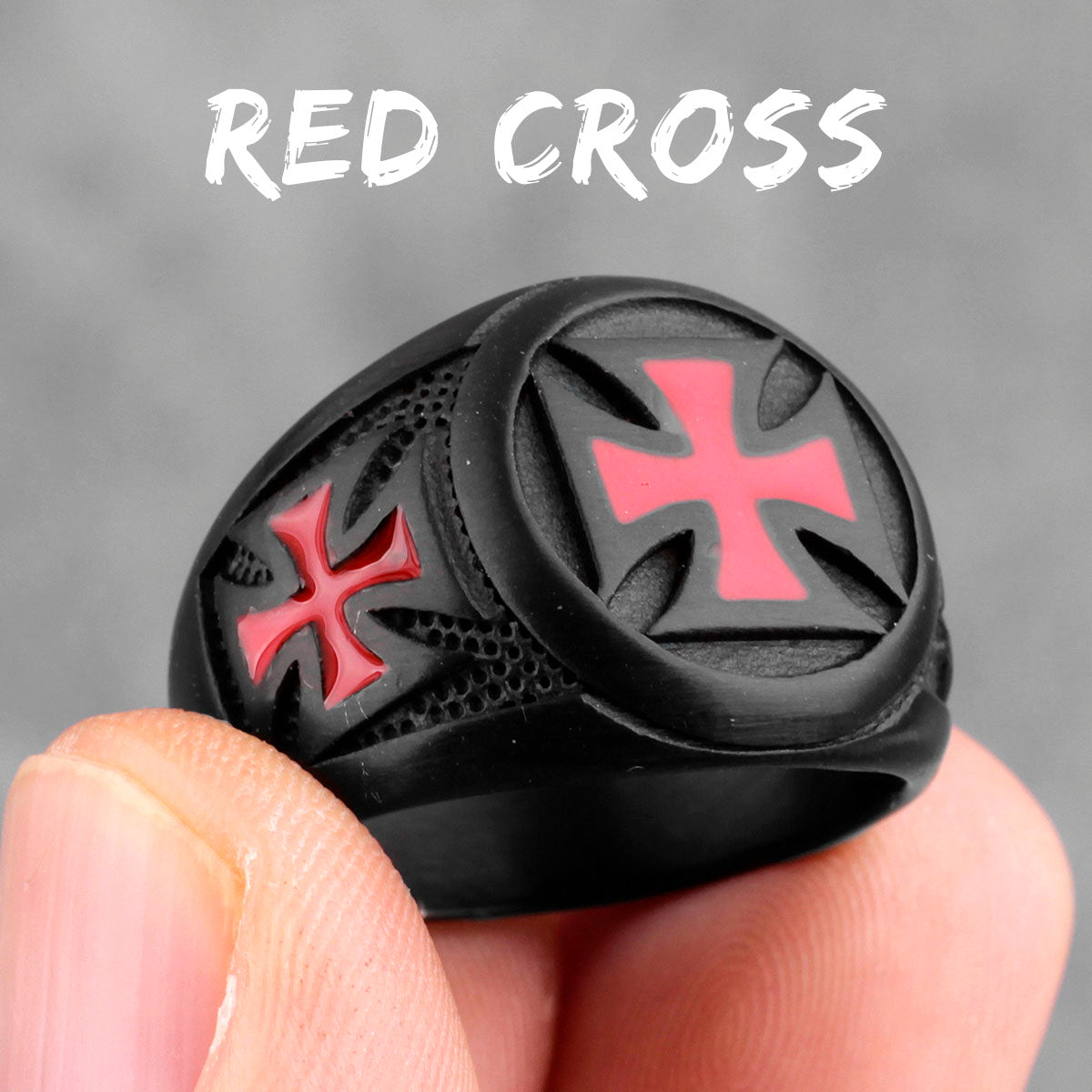 Red Cross Black Stainless Steel Mens Rings Religion Punk Hip Hop for Male Boyfriend Biker Jewelry Creativity Gift Wholesale