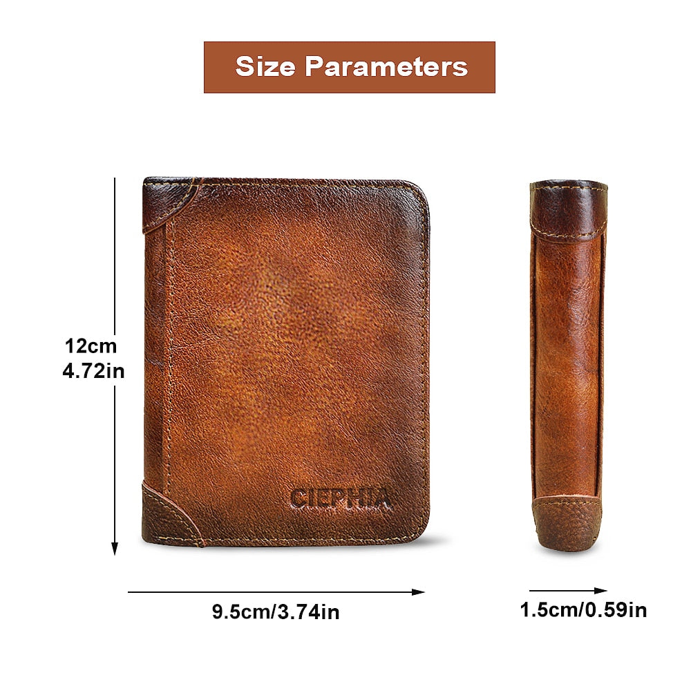 Genuine Leather Rfid Protection Wallets for Men Vintage Thin Short Multi Function ID Credit Card Holder Money Bag