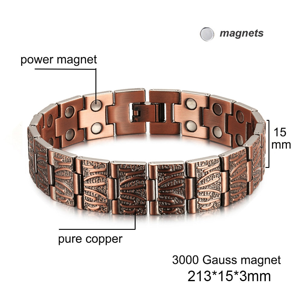 Oktrendy Red Copper Magnetic Bracelet for Men Women Double Row Magnet Healthy Energy Bracelets &amp; Bangles Luxury Mens Jewellery