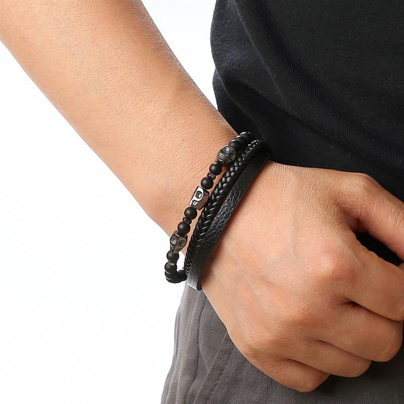 High Quality Leather Bracelet Men Classic Fashion Tiger Eye Beaded Multi Layer Leather Bracelet For Men Jewelry Gift