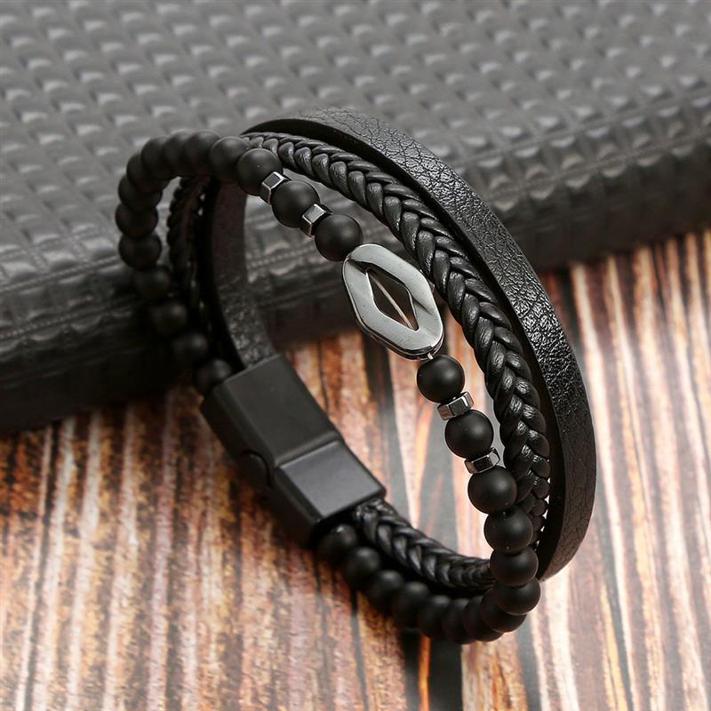 High Quality Leather Bracelet Men Classic Fashion Tiger Eye Beaded Multi Layer Leather Bracelet For Men Jewelry Gift