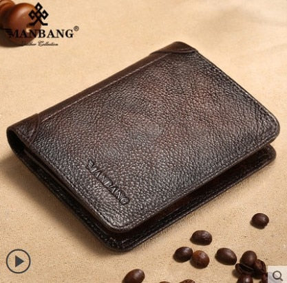 Manbang Men&#39;s Wallets RFID Genuine Leather Trifold Wallets For Men with ID Window and Credit Card Holder