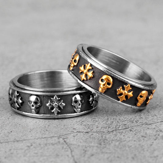 Cross Skull Retro Rotatable Stainless Steel Mens Rings Punk Hip Hop for Male Boyfriend Biker Jewelry Creativity Gift Wholesale