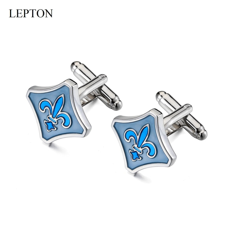 Hot Fleur De Lis Cufflinks for Mens Blue Fleur-De-Lis Cufflink /Father&#39;s Day/Lover/Friends/Wedding/Anniversaries/Birthdays Gift