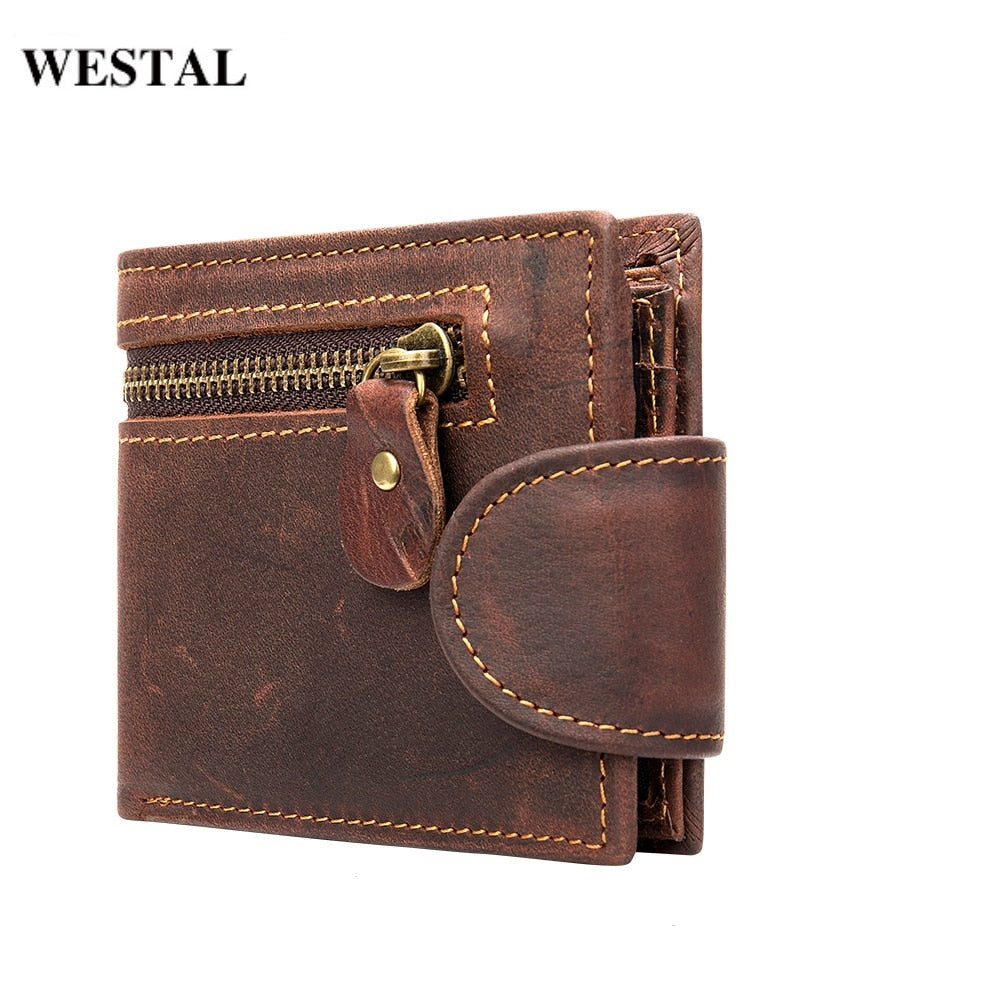 WESTAL Men&#39;s Wallet Genuine Leather Purse For Cards Small Wallets Male Coin Purse Short Leather Wallets Clutch Mens Money Bags