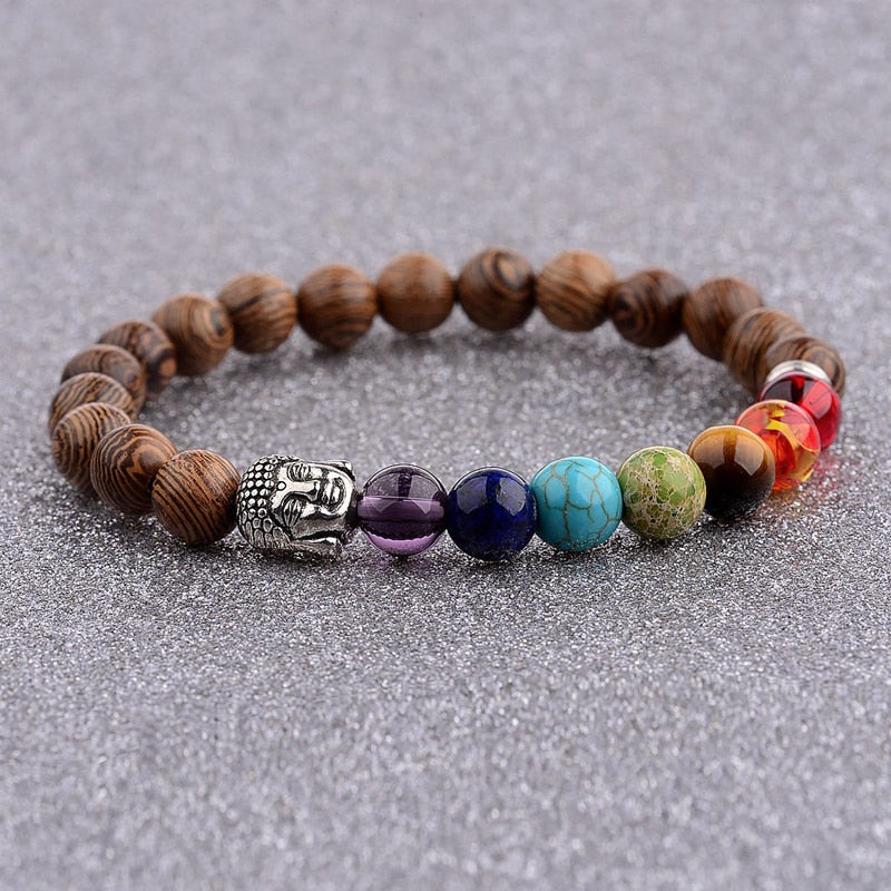 2020 Mens Natural Wooden&amp;Buddha Beaded Bracelet 7 Chakra Yoga Meditation Bracelet Colorful Bracelets For Women ABJ002