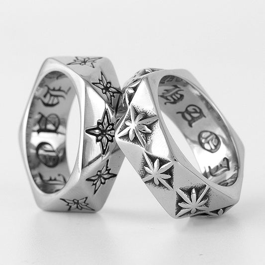 Polaris Star Polygon Flower Stainless Steel Mens Rings Simple Trendy for Male Boyfriend Biker Jewelry Creativity Gift Wholesale