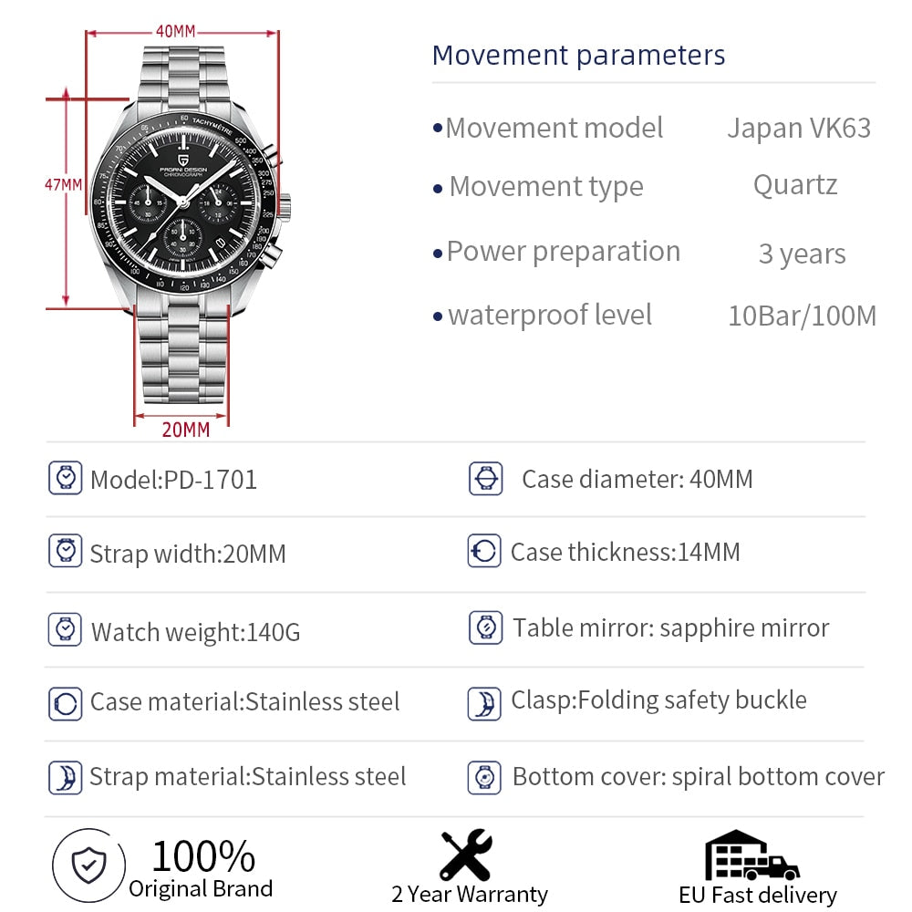 PAGANI DESIGN 2023 New Men&#39;s Watches Top Luxury Quartz Watch For Men Automatic Date Speed Chronograph Sapphire Mirror Wristwatch