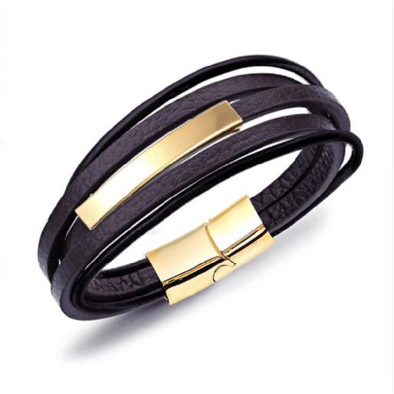 Geometric Stainless Steel Accessories Combination Leather Men's Bracelet Classic Multi-layer Luxury Style For Handsome Boys Gift