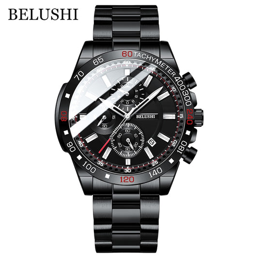 BELUSHI 2023 New Mens Watches Top Luxury Brand Sport Waterproof Chronograph Stainless Steel Quartz Watch Men Relogio Masculino