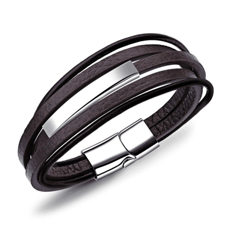 Geometric Stainless Steel Accessories Combination Leather Men's Bracelet Classic Multi-layer Luxury Style For Handsome Boys Gift